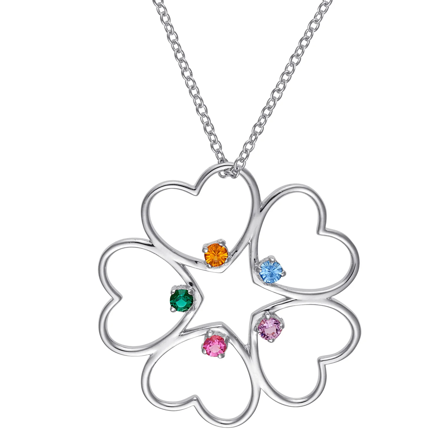 Sterling Silver Family Heart Birthstone Pendant