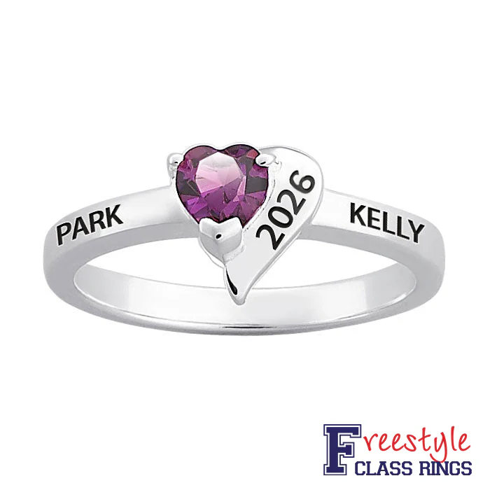Sterling Silver Freestyle Crystal Heart Birthstone Ring