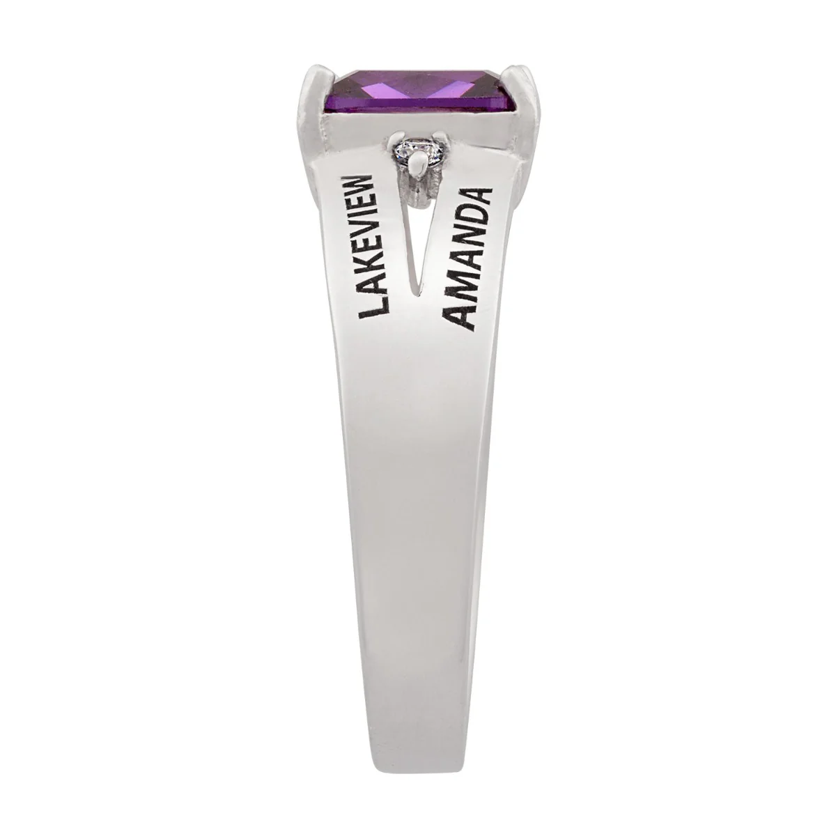 Sterling Silver Freestyle Emerald-cut Birthstone and Diamond Accents Class Ring - Image 3