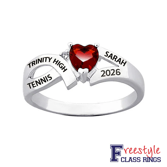 Sterling Silver Freestyle Heart Birthstone Split Band Class Ring