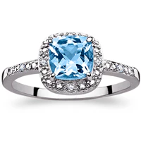 Sterling Silver Genuine Blue Topaz and Diamond Ring