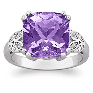 Sterling Silver Genuine Cushion-cut Amethyst & Diamond Ring - Image 2