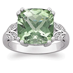 Sterling Silver Genuine Cushion-cut Green Amethyst & Diamond Ring - Image 2