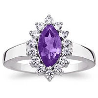 Sterling Silver Genuine Marquise Amethyst & CZ Ring