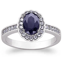 Sterling Silver Genuine Oval Sapphire & CZ Surround Ring