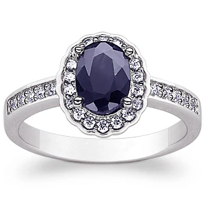 Sterling Silver Genuine Oval Sapphire & CZ Surround Ring - Image 2