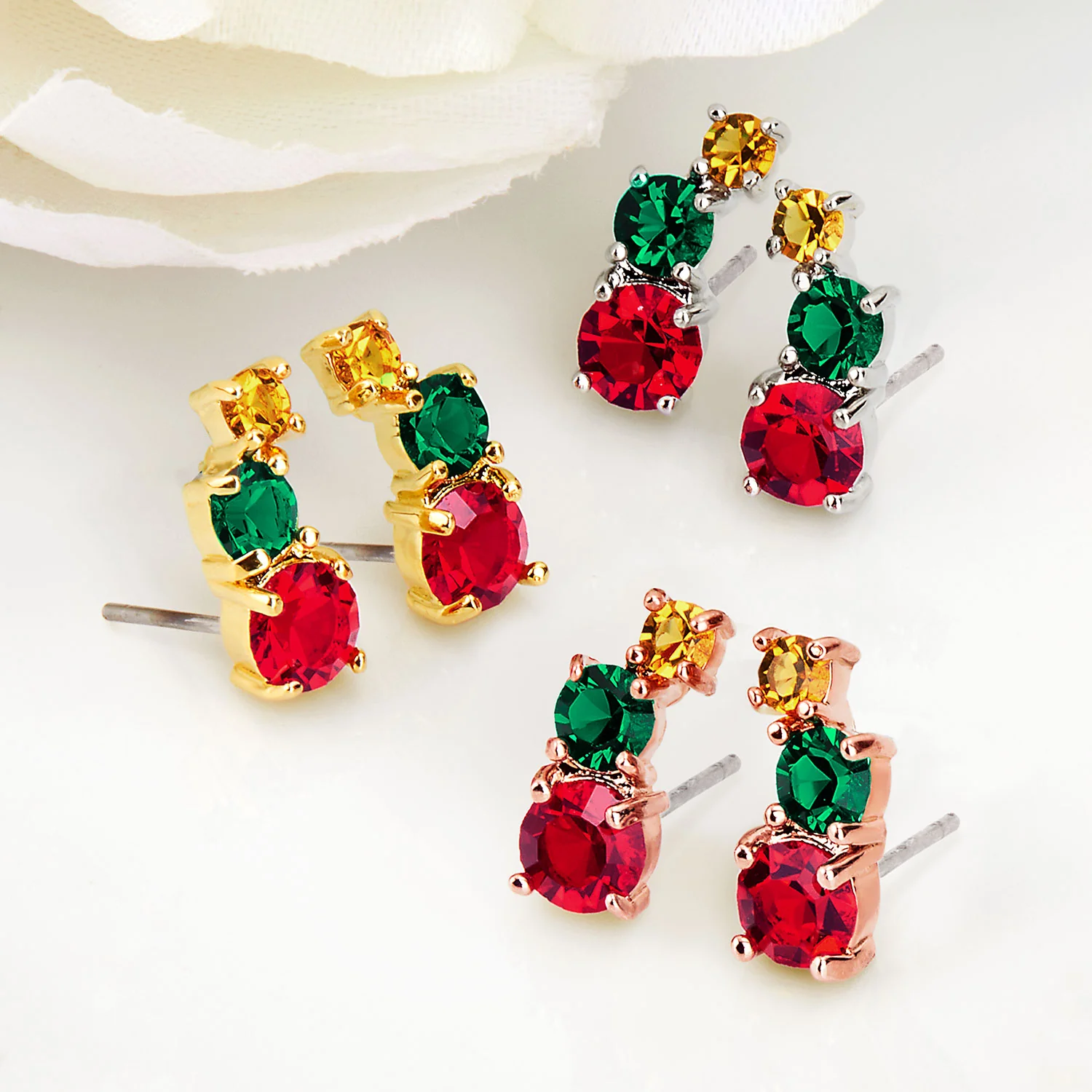 Sterling Silver Graduated 3 Birthstone Crawler Stud Earring