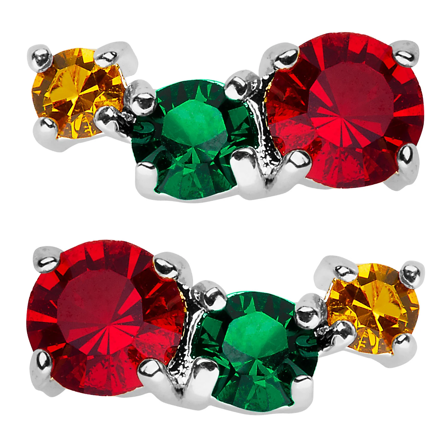Sterling Silver Graduated 3 Birthstone Crawler Stud Earring - Image 4