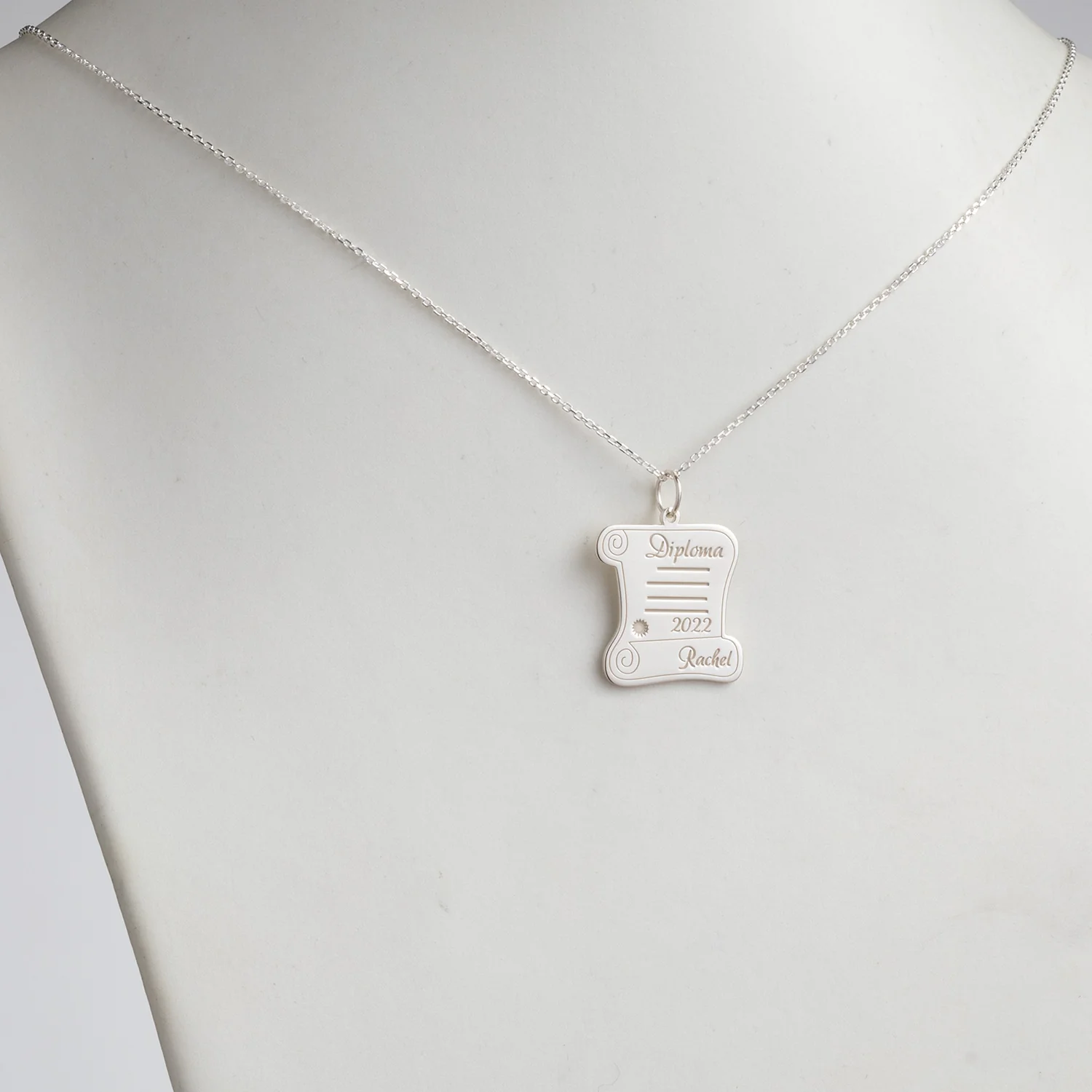 Sterling Silver Graduation Diploma Engraved Name Pendant - Image 2