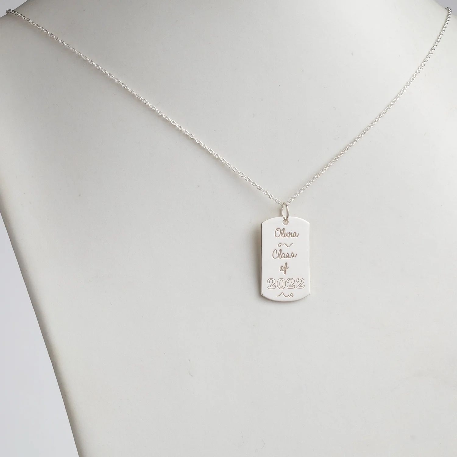Sterling Silver Graduation Dog Tag Pendant - Image 2