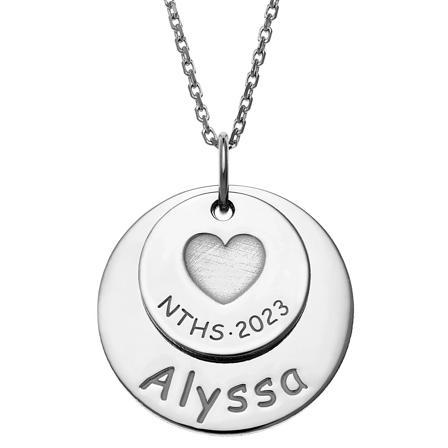 Sterling Silver Graduation Double Disc with Engraved Heart Necklace