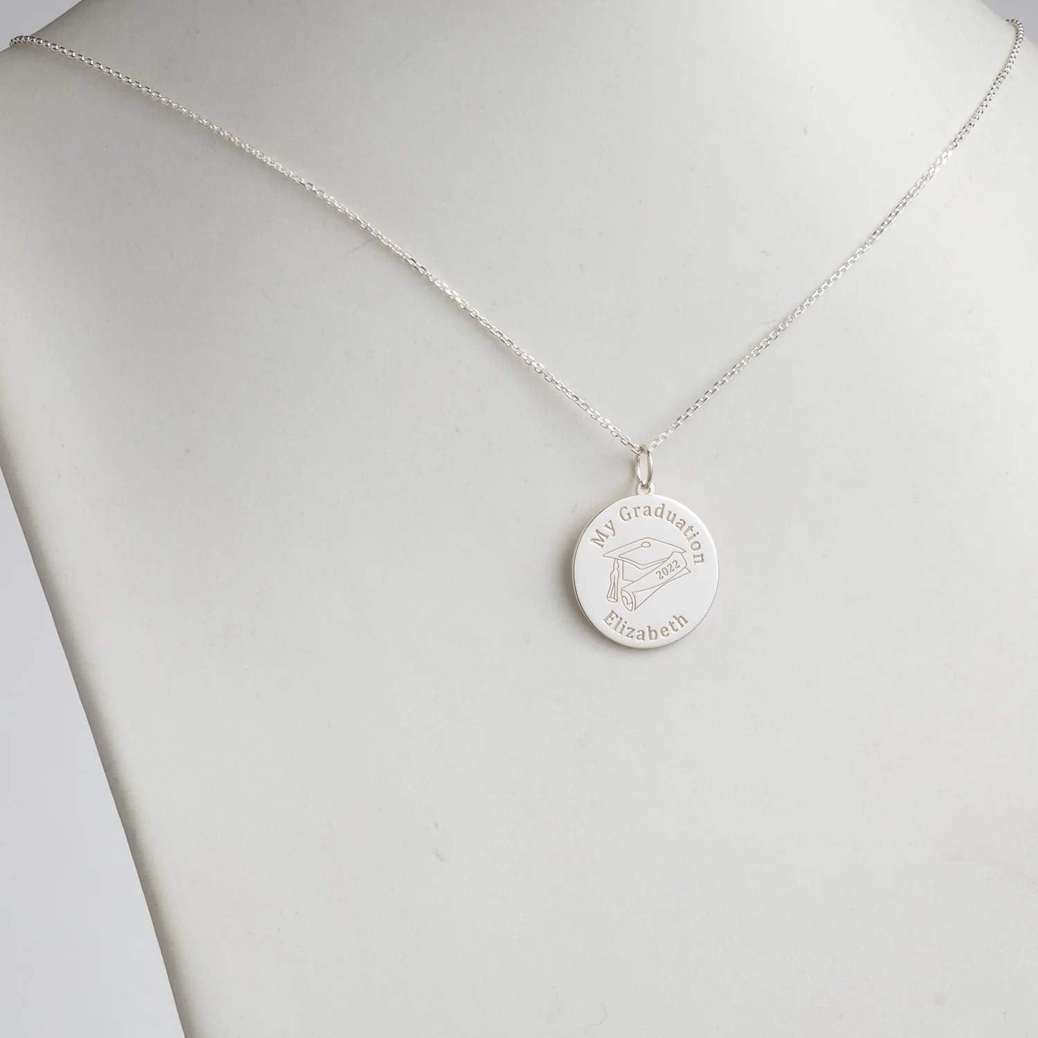 Sterling Silver Graduation Name with Grad Cap Disc Pendant - Image 2