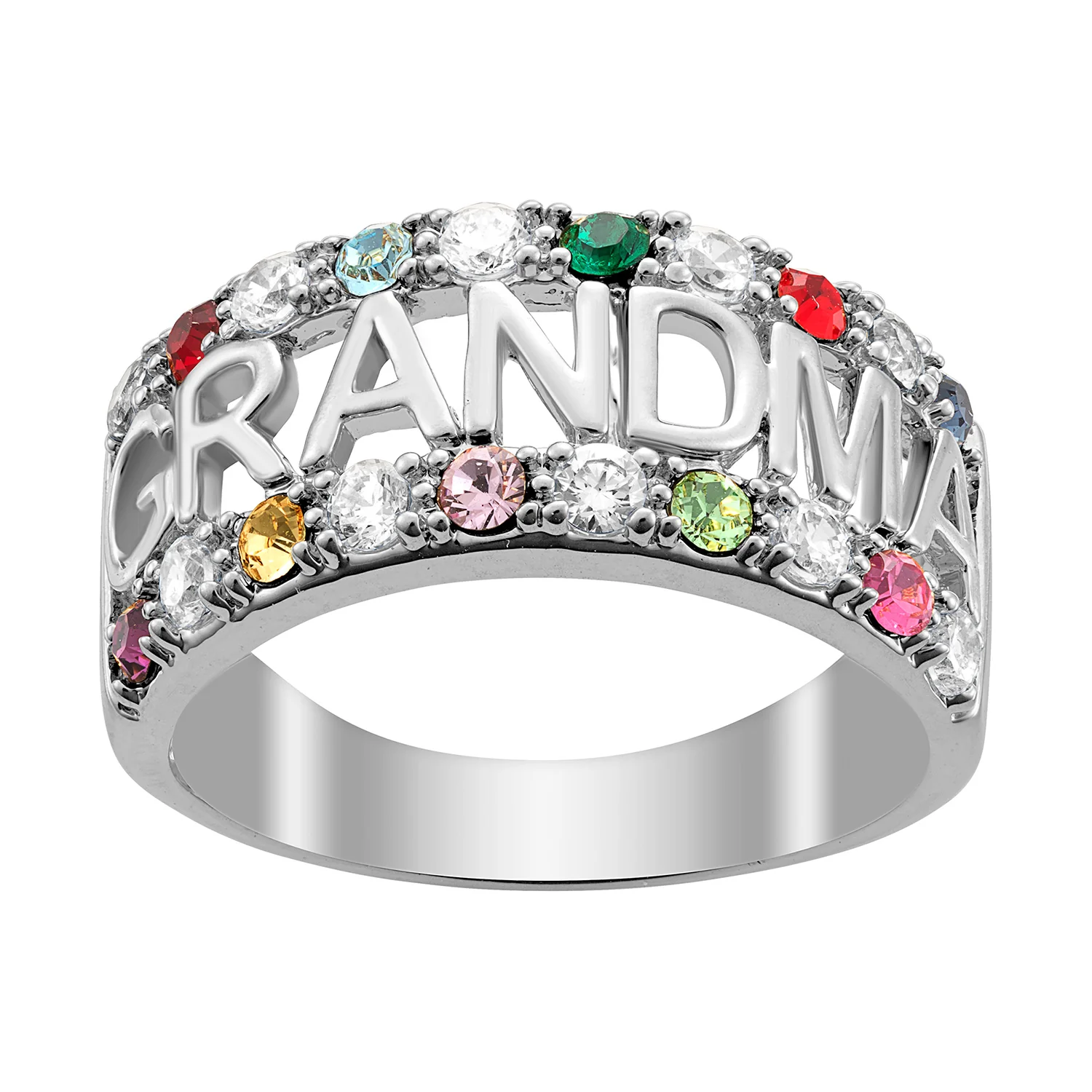 Sterling Silver Grandma CZ Family Birthstone Ring