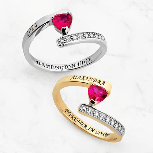 Sterling Silver Heart Birthstone Bypass Diamond Accent Class Ring - Image 4