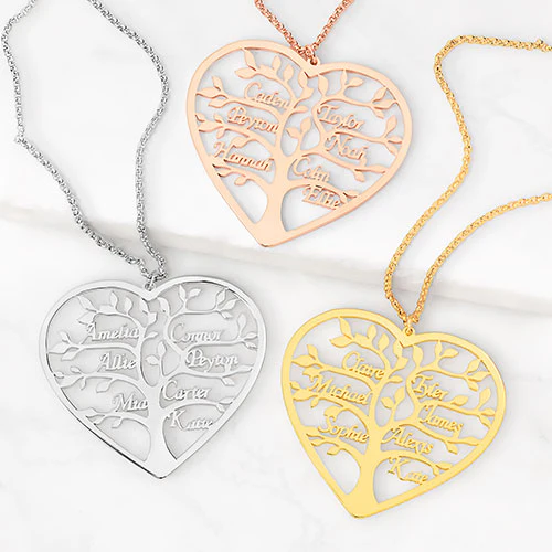 Sterling Silver Heart Family Tree Name Necklace - Image 2