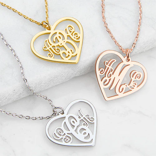 Sterling Silver Heart Monogram Pendant