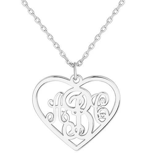 Sterling Silver Heart Monogram Pendant - Image 2