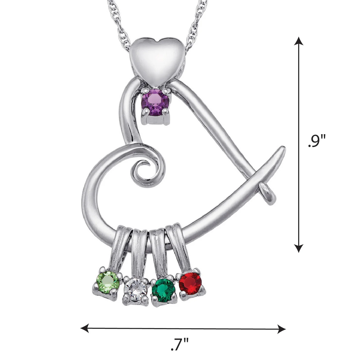 Sterling Silver Heart Slider Birthstone Necklace - Image 3