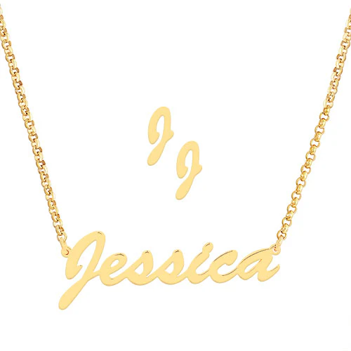Sterling Silver Hollywood Script Name Necklace and Initial Earring Set - Image 5