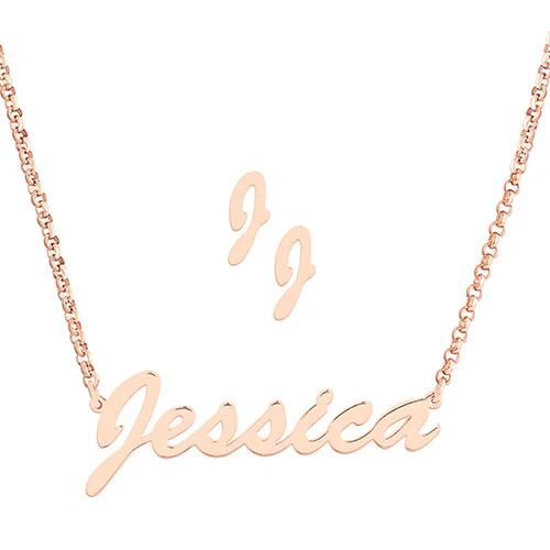 Sterling Silver Hollywood Script Name Necklace and Initial Earring Set - Image 7