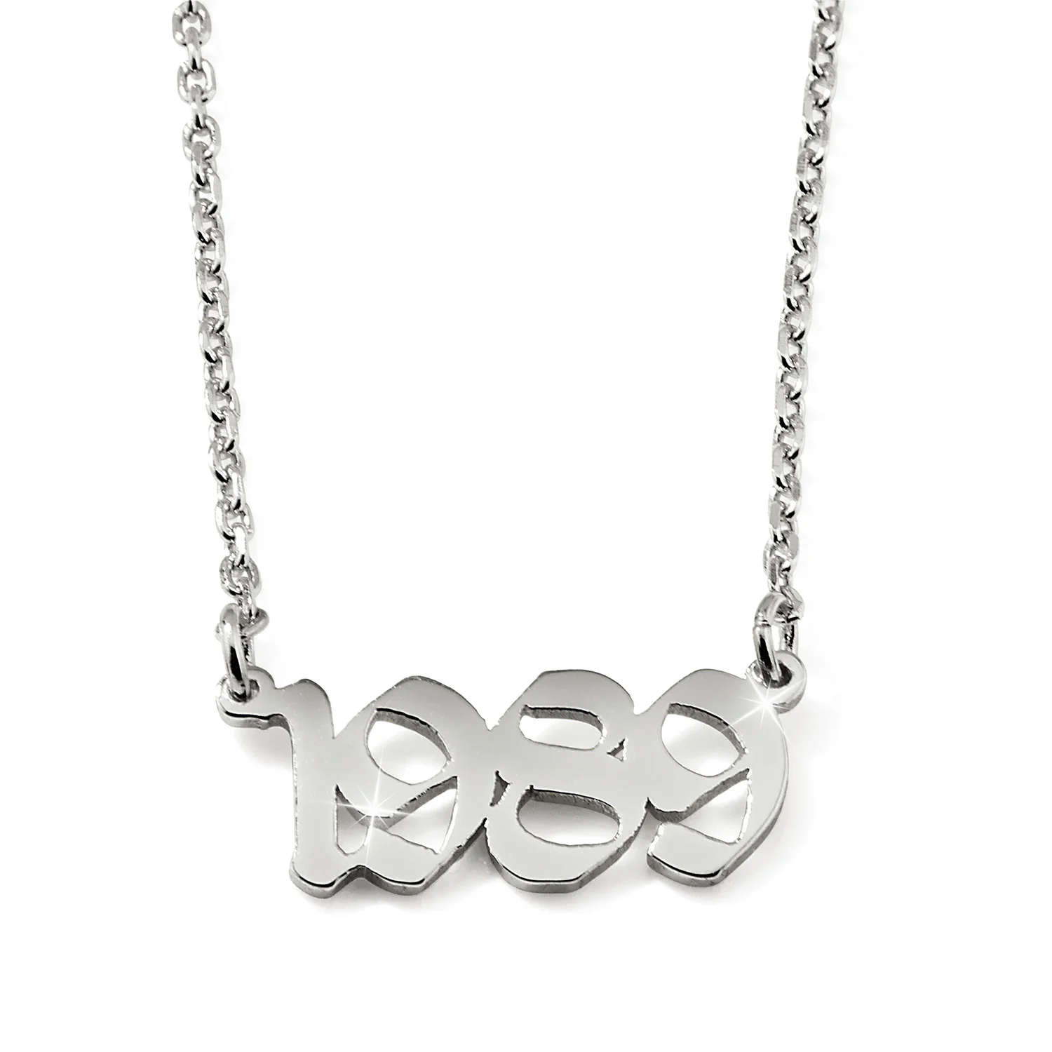 Sterling Silver Horizontal Year Plaque Necklace -Old English - Image 2