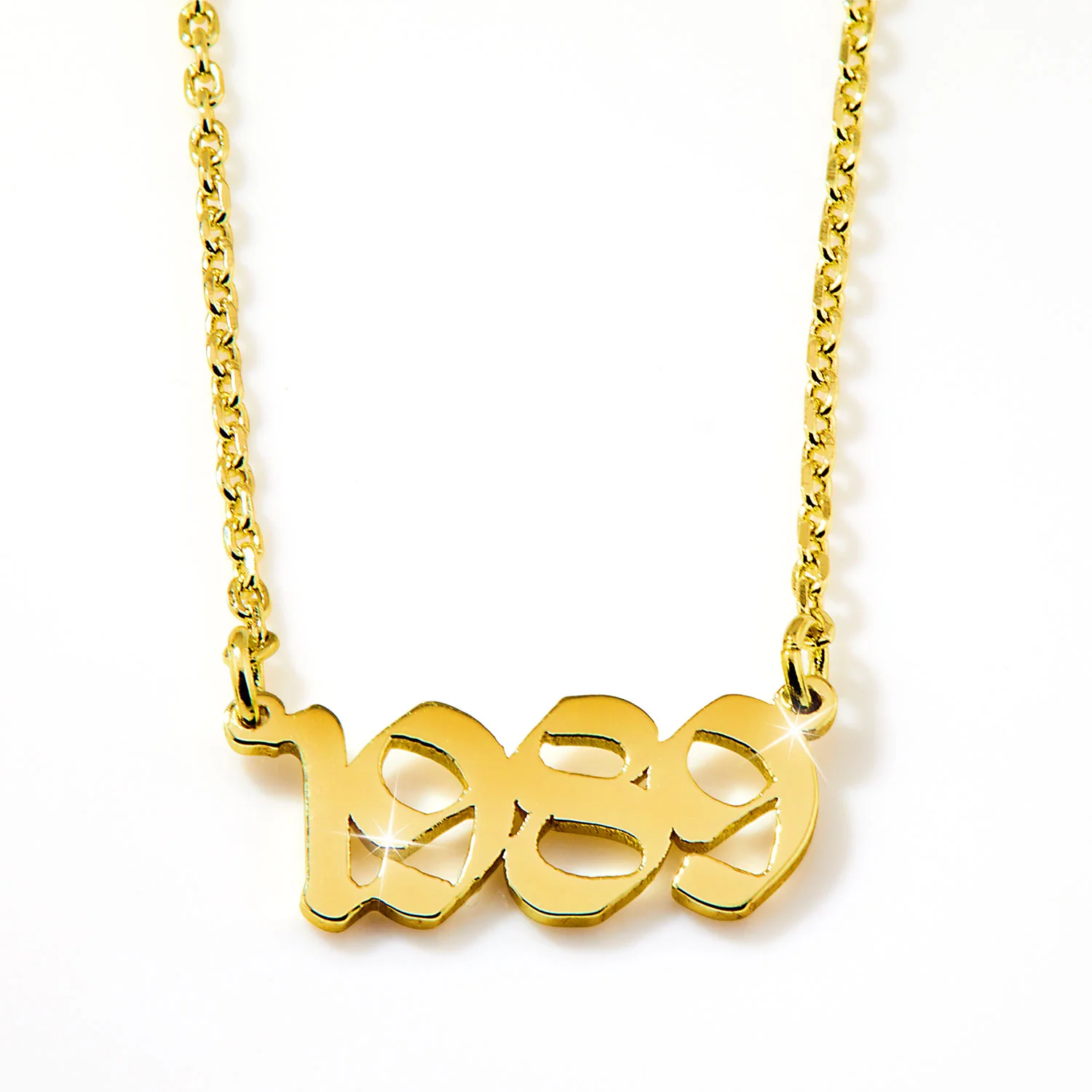 Sterling Silver Horizontal Year Plaque Necklace -Old English - Image 4