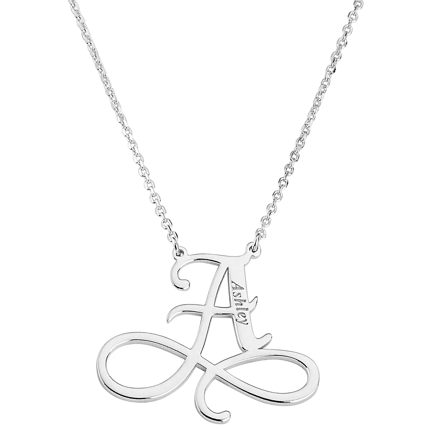 Sterling Silver Infinity Initial With Engraved Name Necklace - Image 2