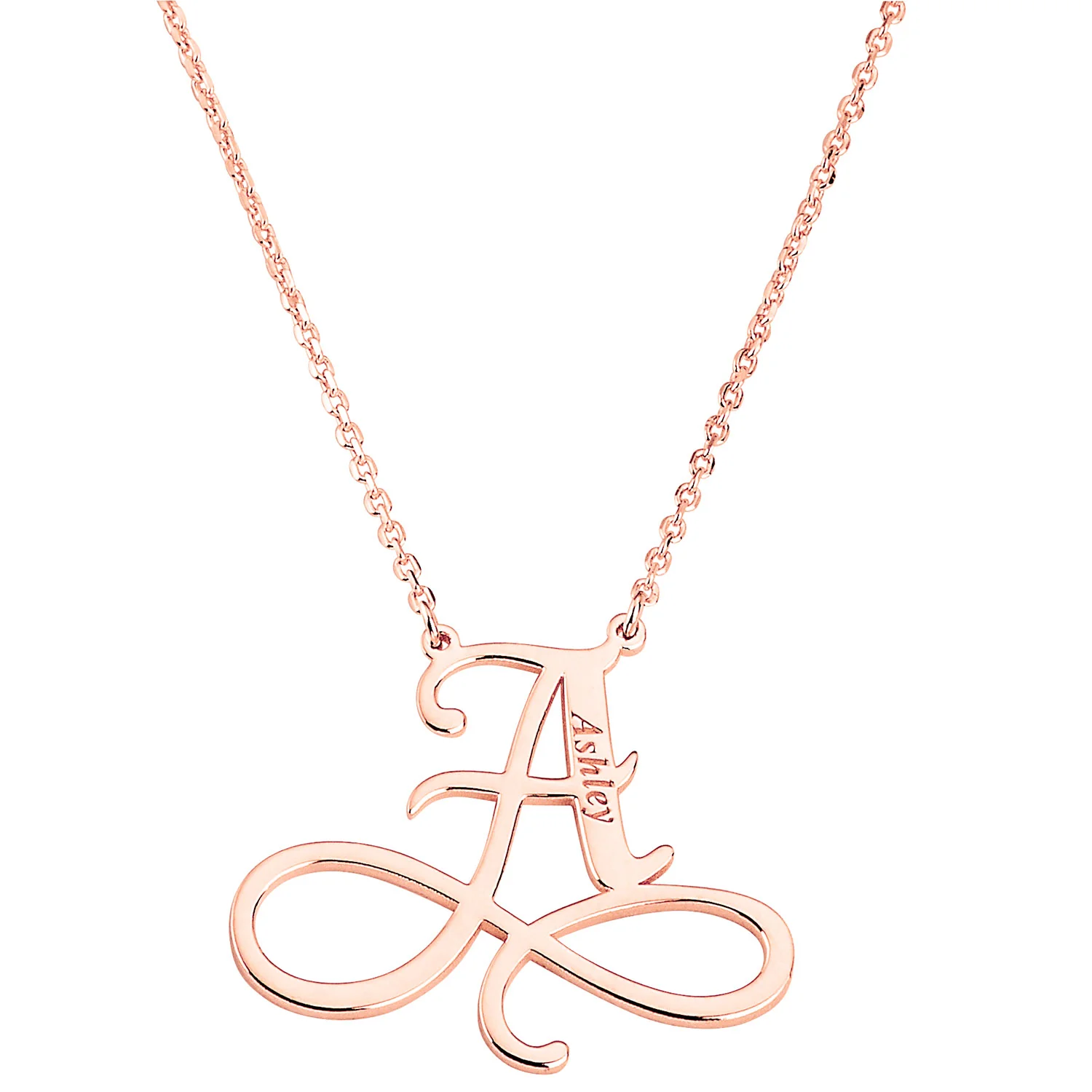 Sterling Silver Infinity Initial With Engraved Name Necklace - Image 5
