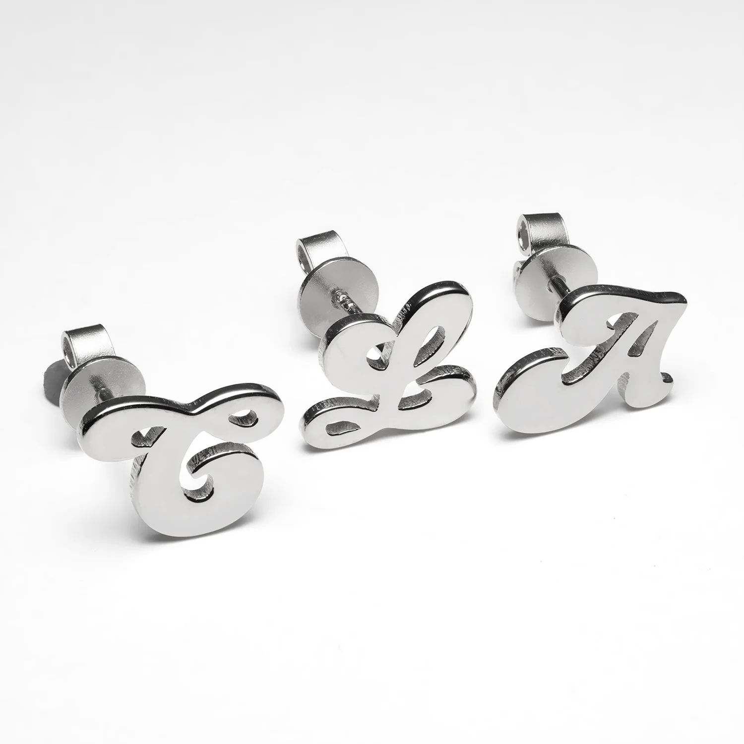 Sterling Silver Initial Button Earrings - Image 5