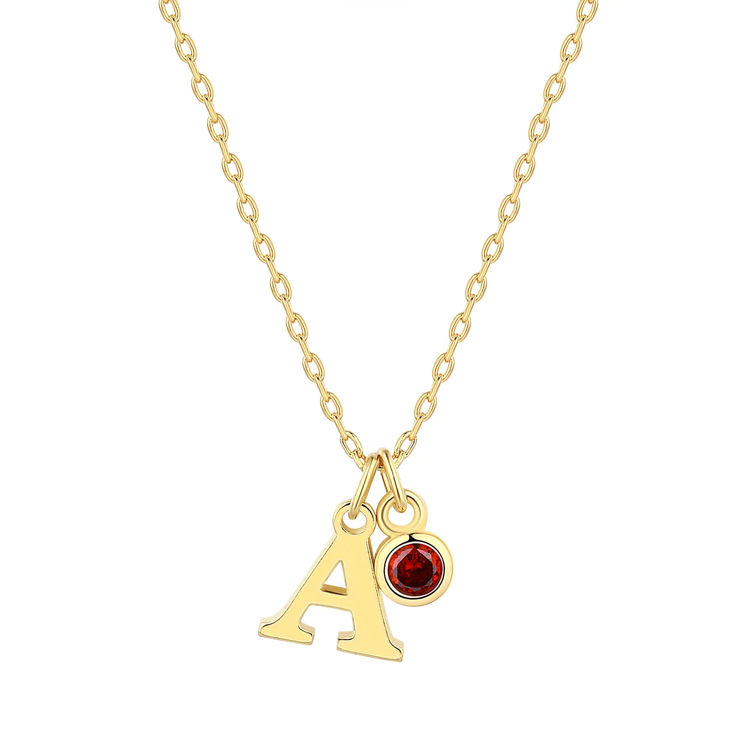 Sterling Silver Initial Charm and Birthstone Cluster Necklace - Image 3
