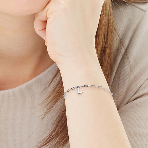 Sterling Silver Initial Charm Paperclip Chain Bracelet - Image 3