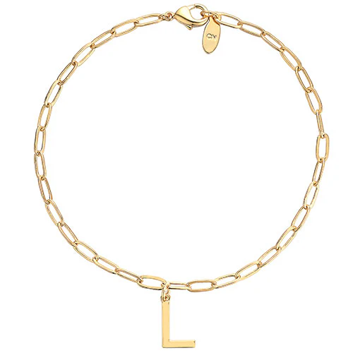 Sterling Silver Initial Charm Paperclip Chain Bracelet - Image 4