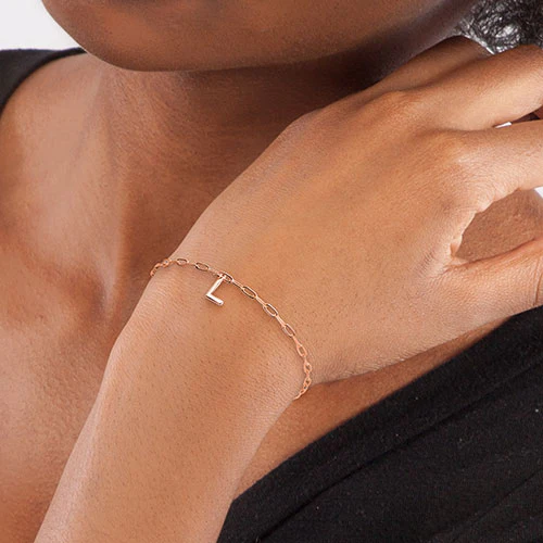 Sterling Silver Initial Charm Paperclip Chain Bracelet - Image 7