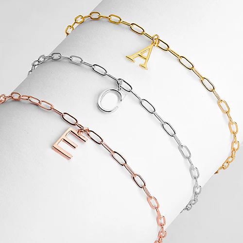 Sterling Silver Initial Charm Paperclip Chain Bracelet