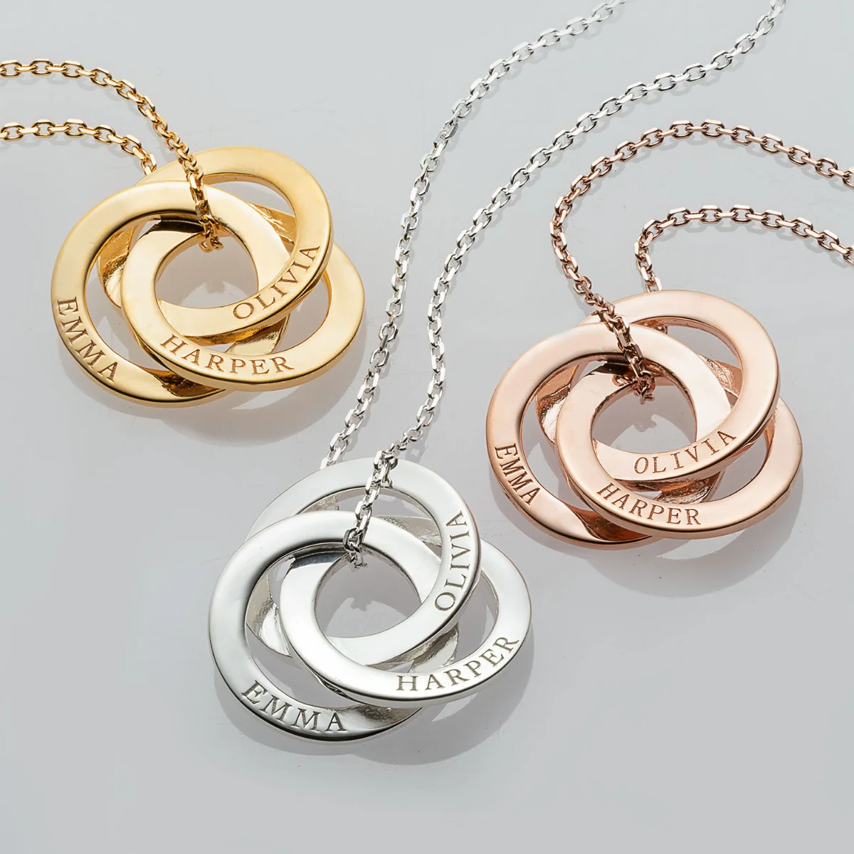 Sterling Silver Interlocking Rings Engraved Names Necklace - Image 6