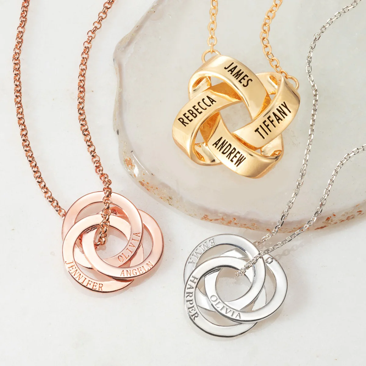 Sterling Silver Interlocking Rings Engraved Names Necklace - Image 8