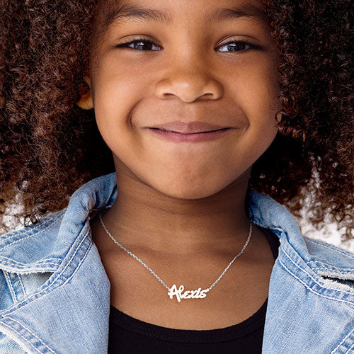 Sterling Silver Kid's Bold Script Name 16 Necklace - Image 4