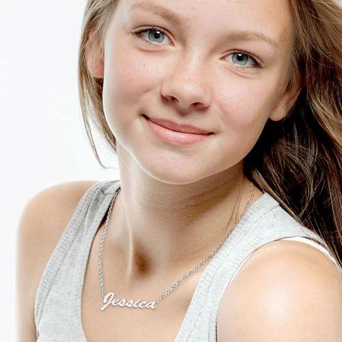 Sterling Silver Kid's Hollywood Script Name 16 Necklace - Image 4