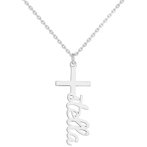 Sterling Silver Kid's Lowercase Script Name Cross Plaque 16 Necklace - Image 2