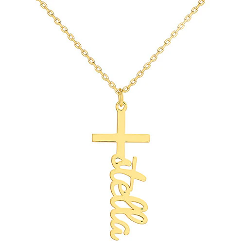 Sterling Silver Kid's Lowercase Script Name Cross Plaque 16 Necklace - Image 3
