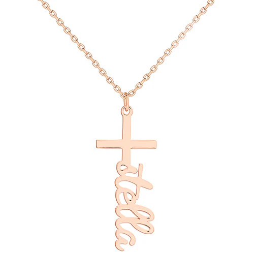 Sterling Silver Kid's Lowercase Script Name Cross Plaque 16 Necklace - Image 4