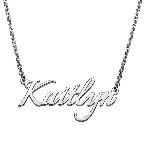 Sterling Silver Kid's Modern Script Name Plaque 16 Necklace