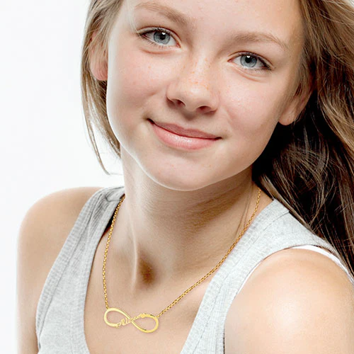 Sterling Silver Kid's Name with Heart Infinity Plaque 16 Necklace - Image 5