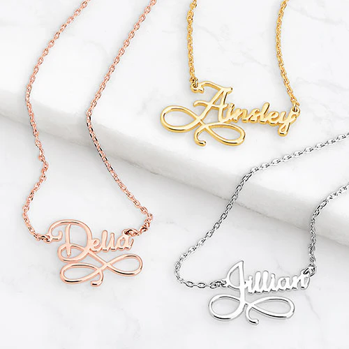 Sterling Silver Kid's Petite Script Infinity Name Plaque 16 Necklace