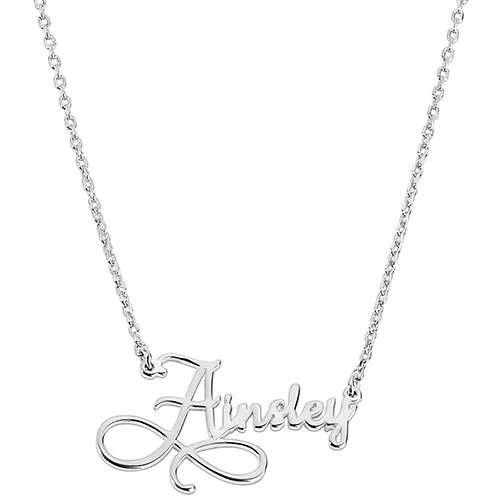 Sterling Silver Kid's Petite Script Infinity Name Plaque 16 Necklace - Image 2