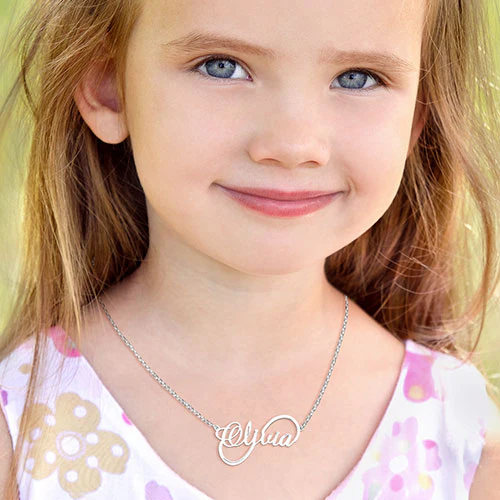 Sterling Silver Kid's Script Infinity Name 16 Necklace - Image 4