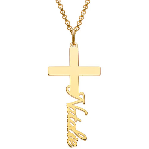 Sterling Silver Kid's Script Name Cross Plaque 16 Necklace - Image 3