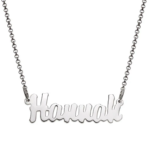 Sterling Silver Kid's Script Name Plaque 16 Necklace