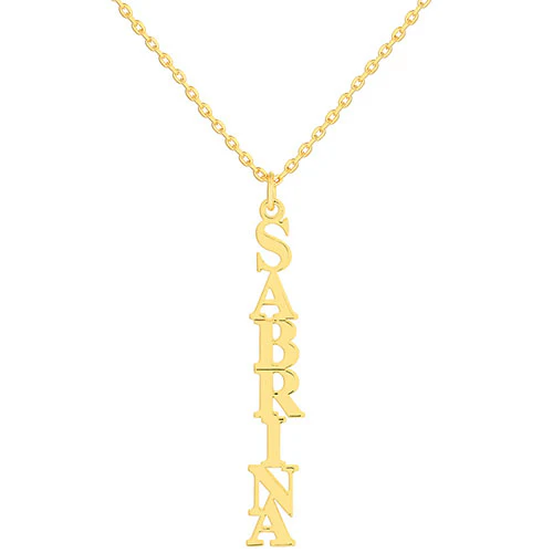 Sterling Silver Kid's Vertical Uppercase Name 16 Necklace - Image 2