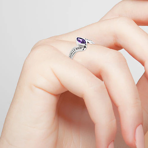 Sterling Silver Women's Bypass Marquise Birthstone Fashion Class Ring - Image 4